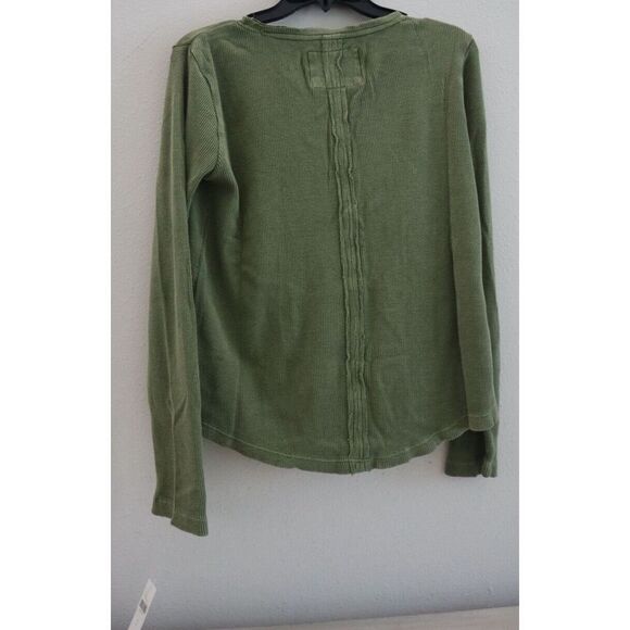 Pilcro Anthropologie Women's Sz S Moss Green Thermal Waffle Henley L/S Shirt $70 - Picture 2 of 7